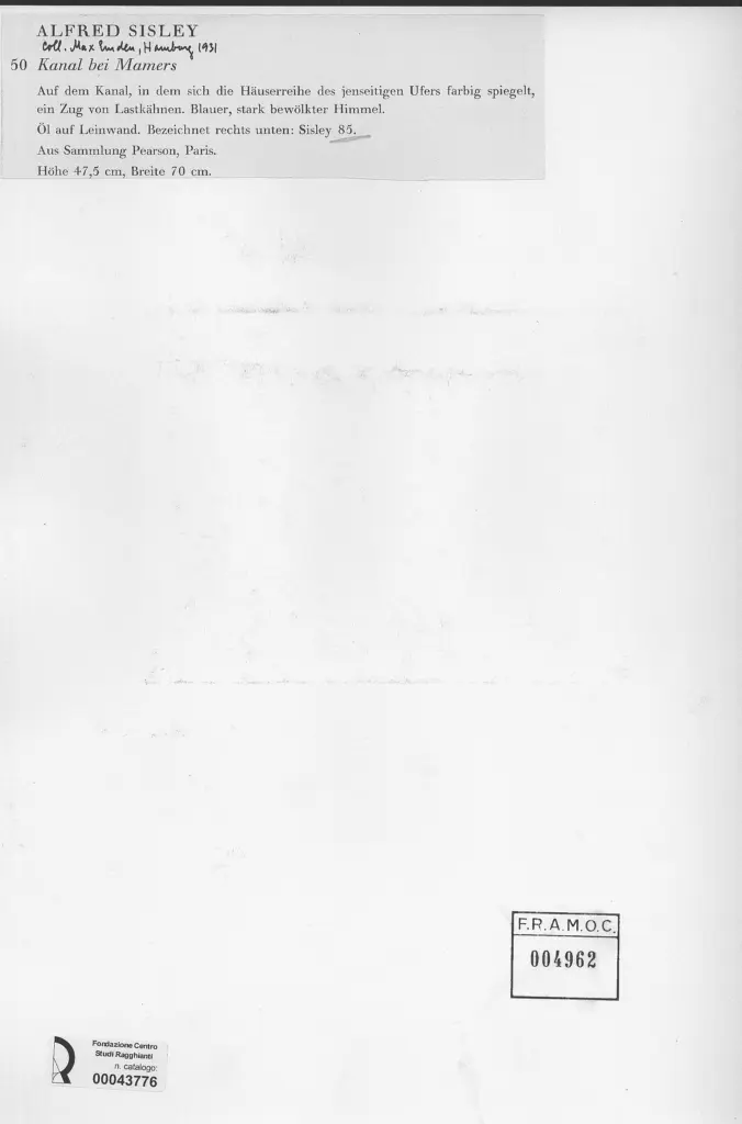 Anonimo , Sisley, Alfred - sec. XIX - Kanal bei Mamers , retro