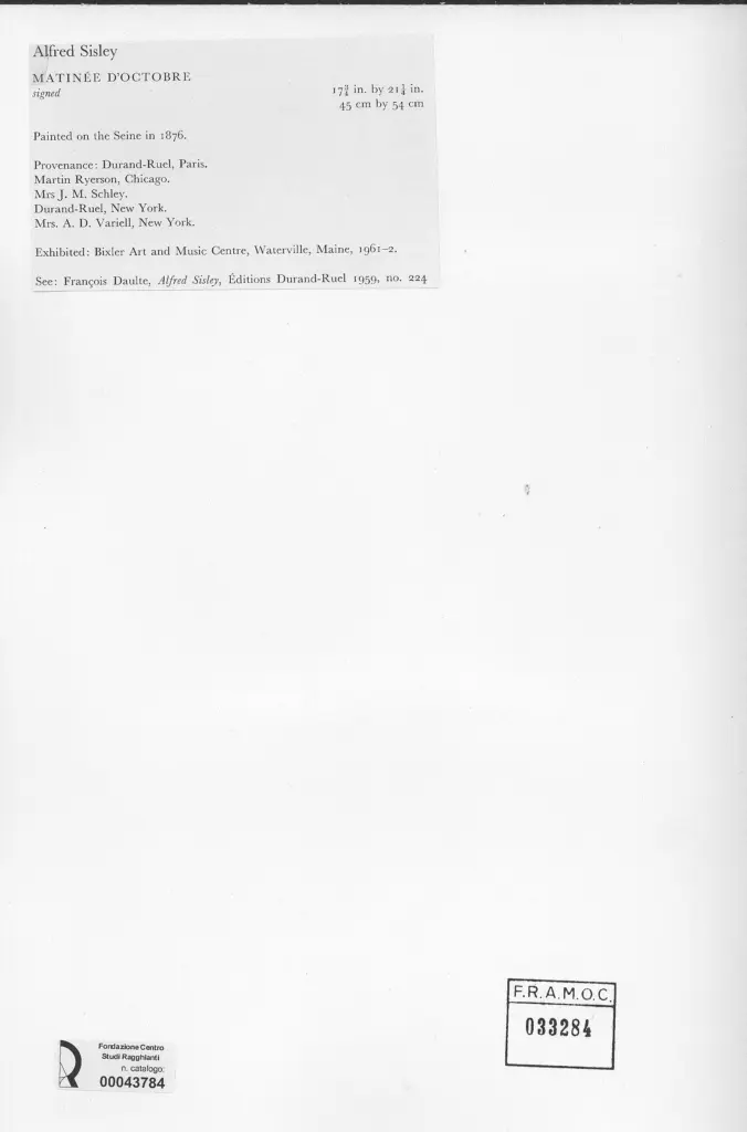 Anonimo , Sisley, Alfred - sec. XIX - Matin&eacute;e d'octobre , retro