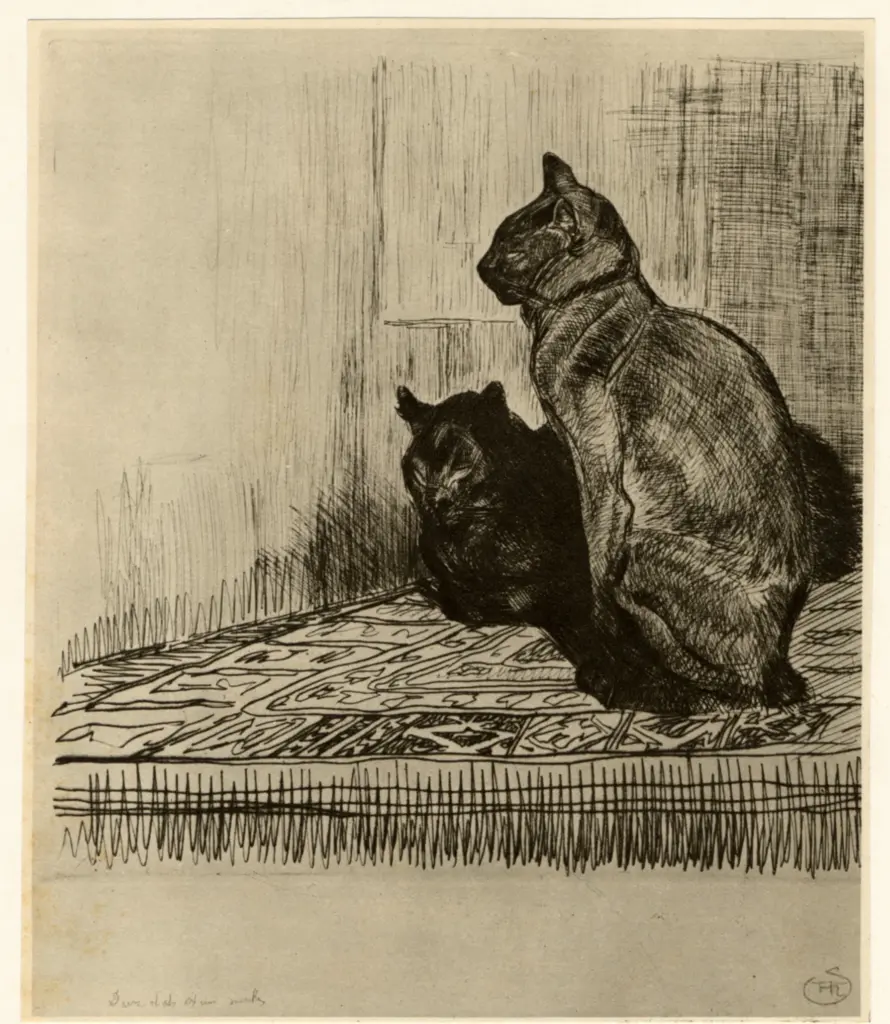 Steinlen, Th&eacute;ophile Alexander , Deux chats sur un meuble