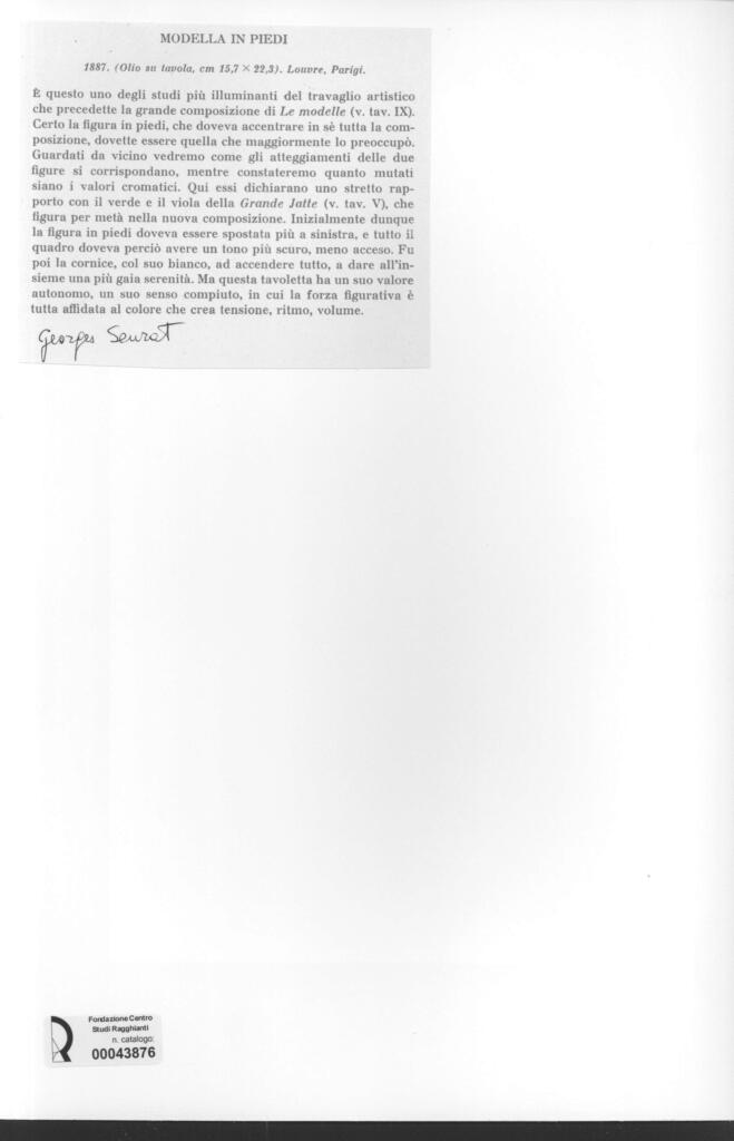 Anonimo , Seurat, Georges - sec. XIX - Modella in piedi , retro