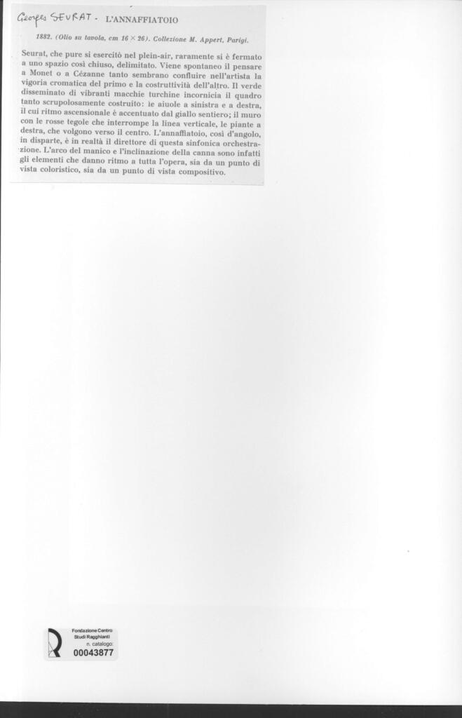 Anonimo , Seurat, Georges - sec. XIX - L'annaffiatoio , retro