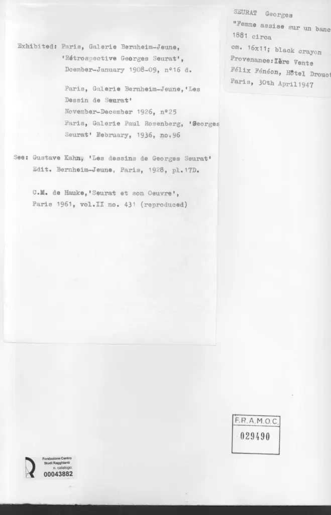 Anonimo , Seurat, Georges - sec. XIX - Femme assise sur un banc , retro