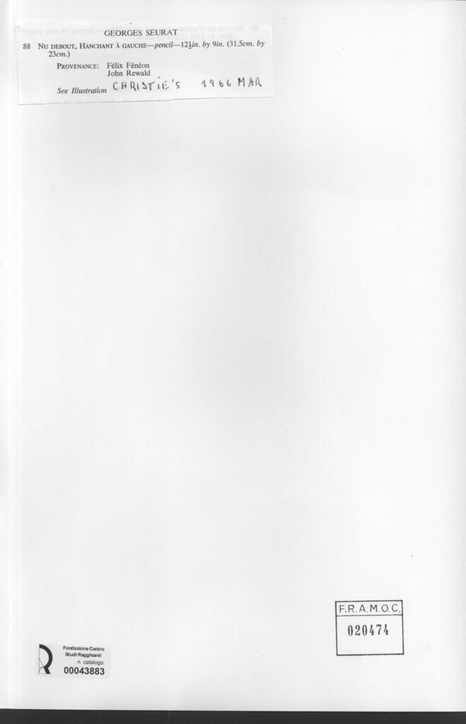 Anonimo , Seurat, Georges - sec. XIX - Nu debout, Hachant à gauche , retro