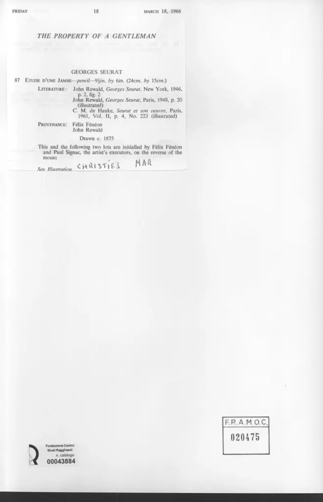 Anonimo , Seurat, Georges - sec. XIX - Etude d'une jambe , retro