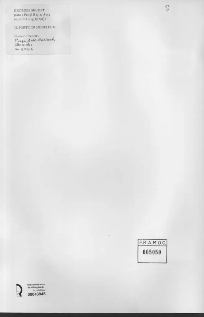 Anonimo , Seurat, Georges - sec. XIX - Il porto di Honfleur , retro