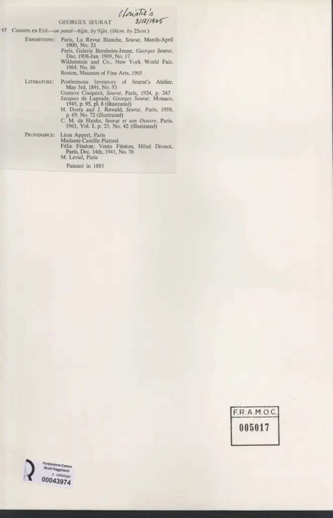 Anonimo , Seurat, Georges - sec. XIX - Champs en Et&eacute; , retro