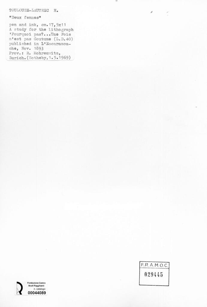 Anonimo , Toulouse-Lautrec, Henri de - sec. XIX - Due donne - Studio per la litografia "Pourquoi pas?" , retro