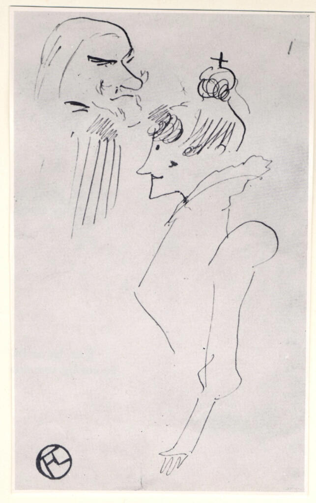 Toulouse-Lautrec, Henri de , Teatro dell'Opera, Busto di donna e signore con la barba -