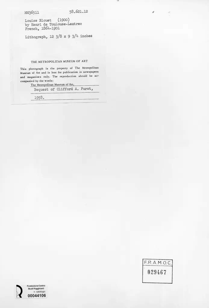 Anonimo , Toulouse-Lautrec, Henri de - sec. XX - Louise Blouet , retro