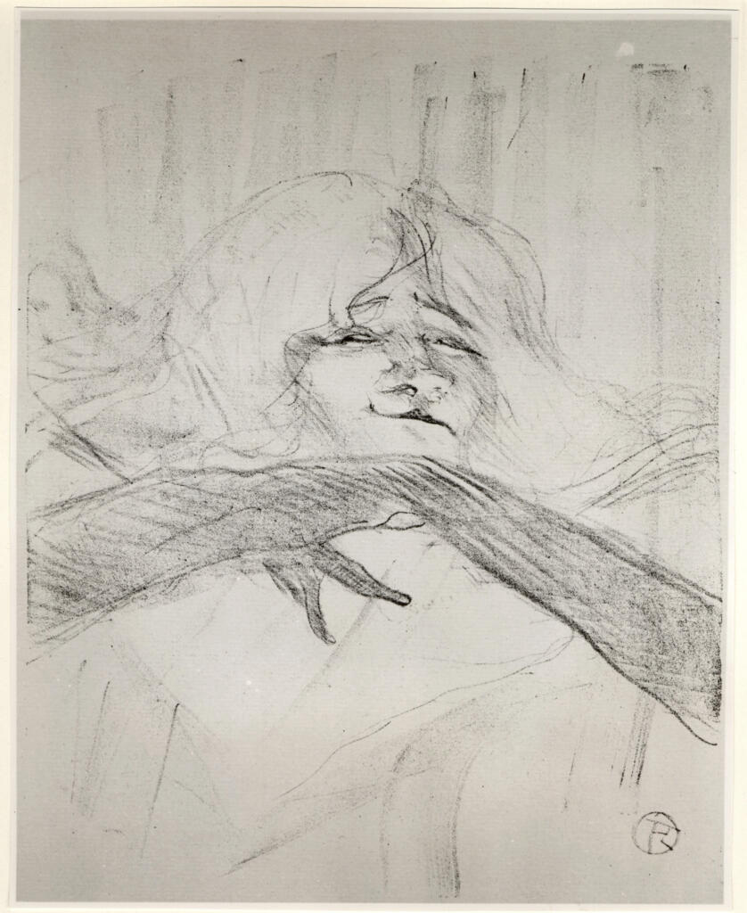Anonimo , Toulouse-Lautrec, Henri de - sec. XIX - Yvette Guilbert che canta "Linger longer loo" , fronte