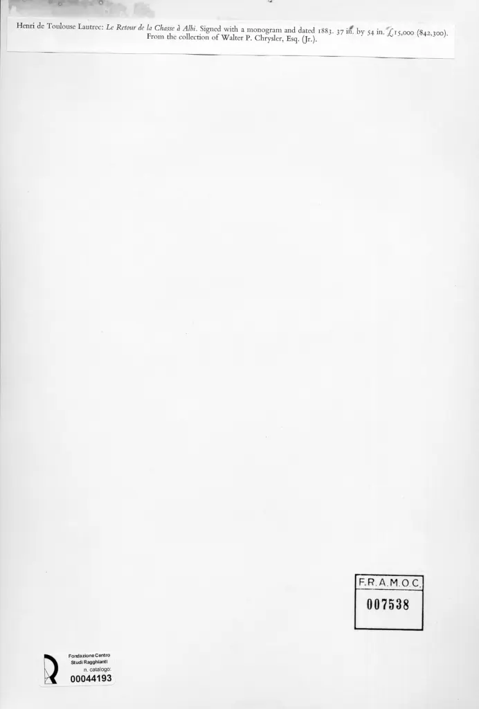 Anonimo , Toulouse-Lautrec, Henri de - sec. XIX - Il ritorno dalla caccia ad Albi , retro