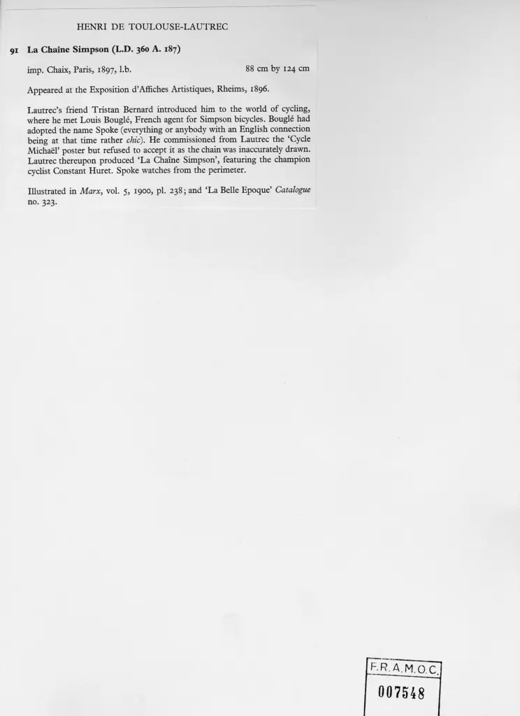 Anonimo , Toulouse-Lautrec, Henri de - sec. XIX - La Chaîne Simpson , retro