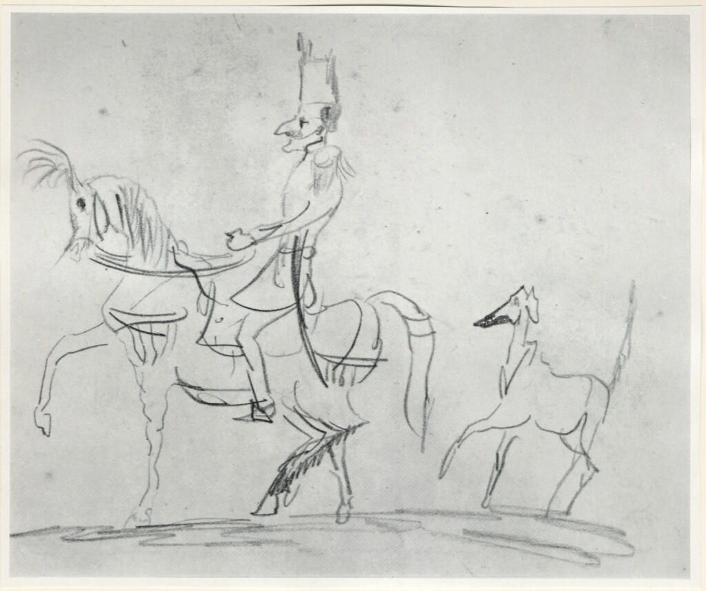 Anonimo , Toulouse-Lautrec, Henri de - sec. XIX - Ussaro con cane , fronte