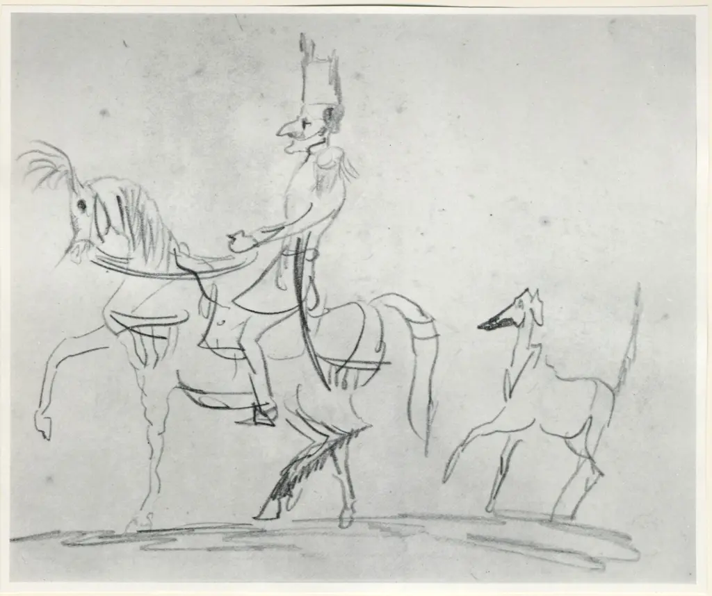 Anonimo , Toulouse-Lautrec, Henri de - sec. XIX - Ussaro con cane , fronte