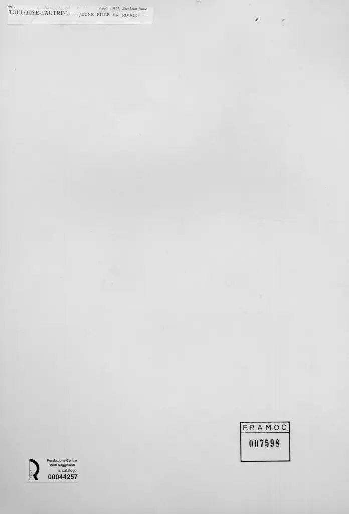 Anonimo , Toulouse-Lautrec, Henri de - sec. XIX - Giovane donna in rosso , retro