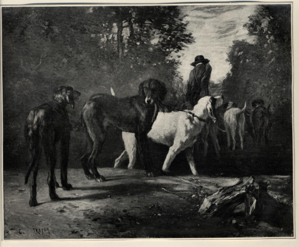 Anonimo , Troyon, Constant - sec. XIX - Garde-Chasse conduisant ses chiens dans la forêt - Guardacaccia che porta i suoi cani nel bosco , fronte