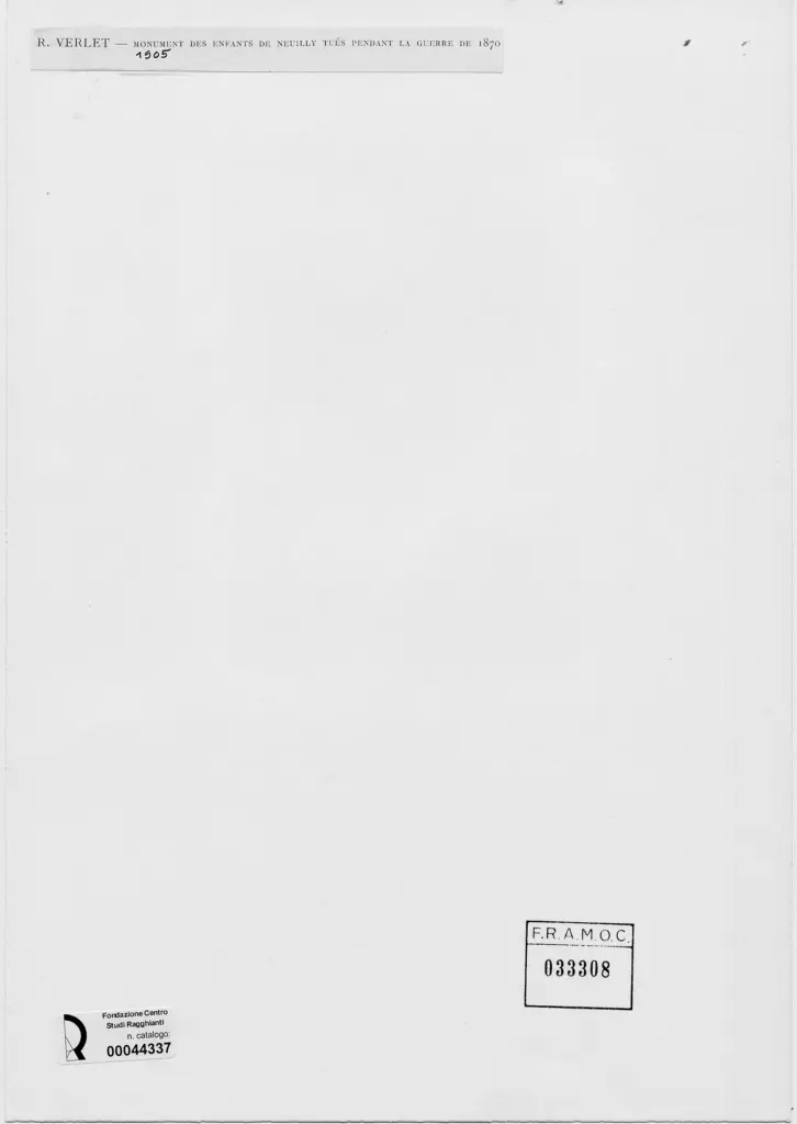Anonimo , Verlet, Raoul Charles - sec. XX - Monumento per i fanciulli di Neuilly uccisi durante la guerra del 1870 , retro