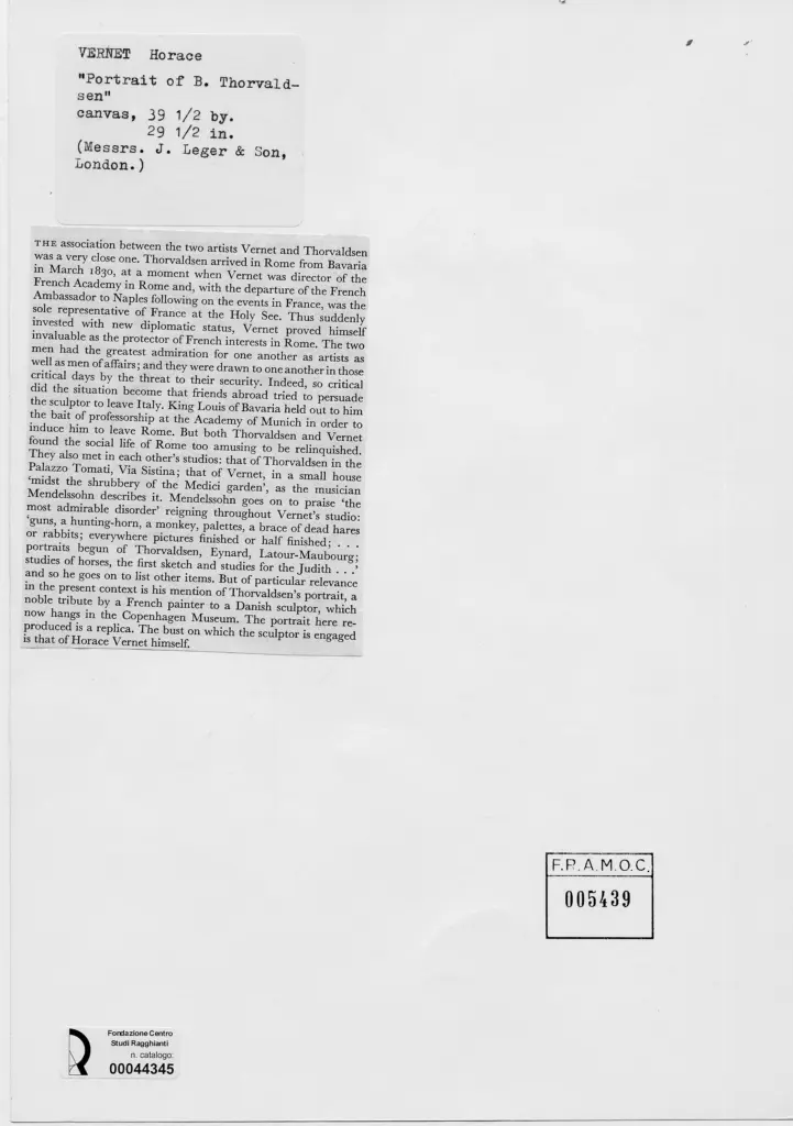 Anonimo , Vernet, Horace - sec. XVIII/ XIX - Ritratto di B. Thorvaldsen , retro