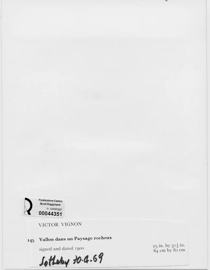 Anonimo , Vignon, Victor - sec. XX - Valle in un paesaggio roccioso , retro