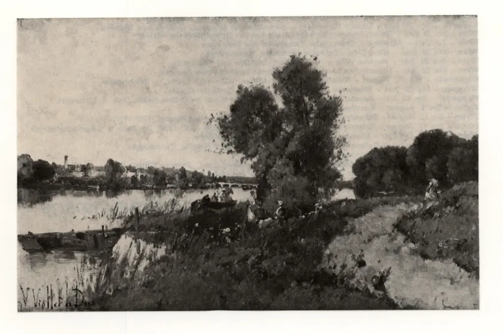 Anonimo , Viollet Le Duc, Victor - sec. XIX - Paesaggio con fiume , fronte