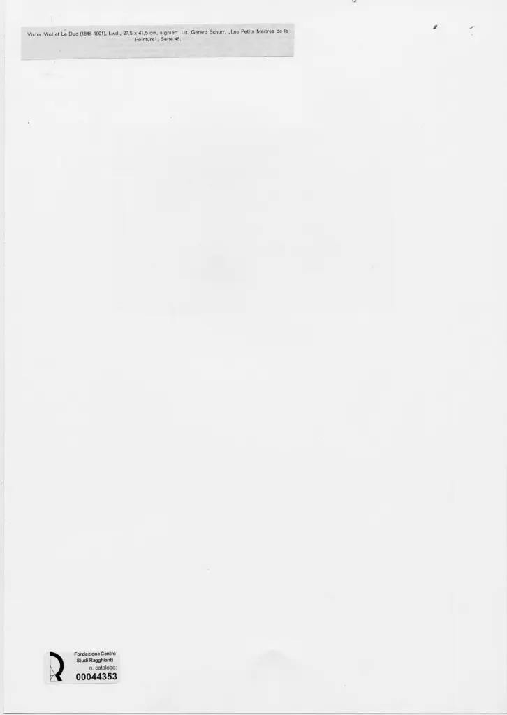 Anonimo , Viollet Le Duc, Victor - sec. XIX - Paesaggio con fiume , retro