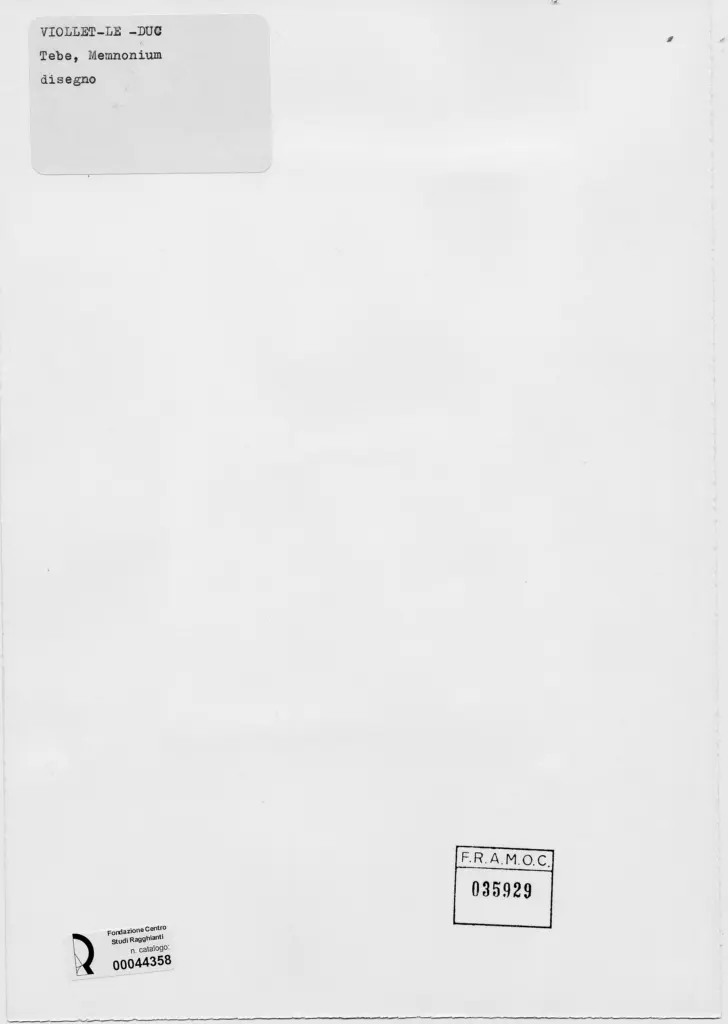 Anonimo , Viollet Le Duc, Victor - sec. XIX - Veduta del Memnonium a Tebe , retro