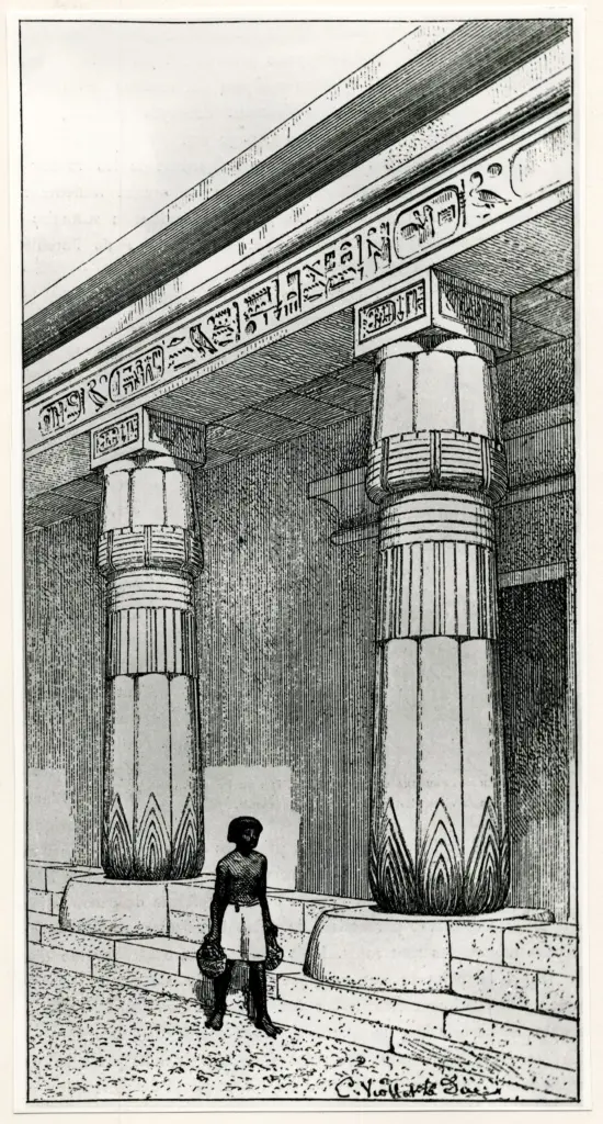 Anonimo , Viollet Le Duc, Victor - sec. XIX - Veduta di tempio egizio , fronte