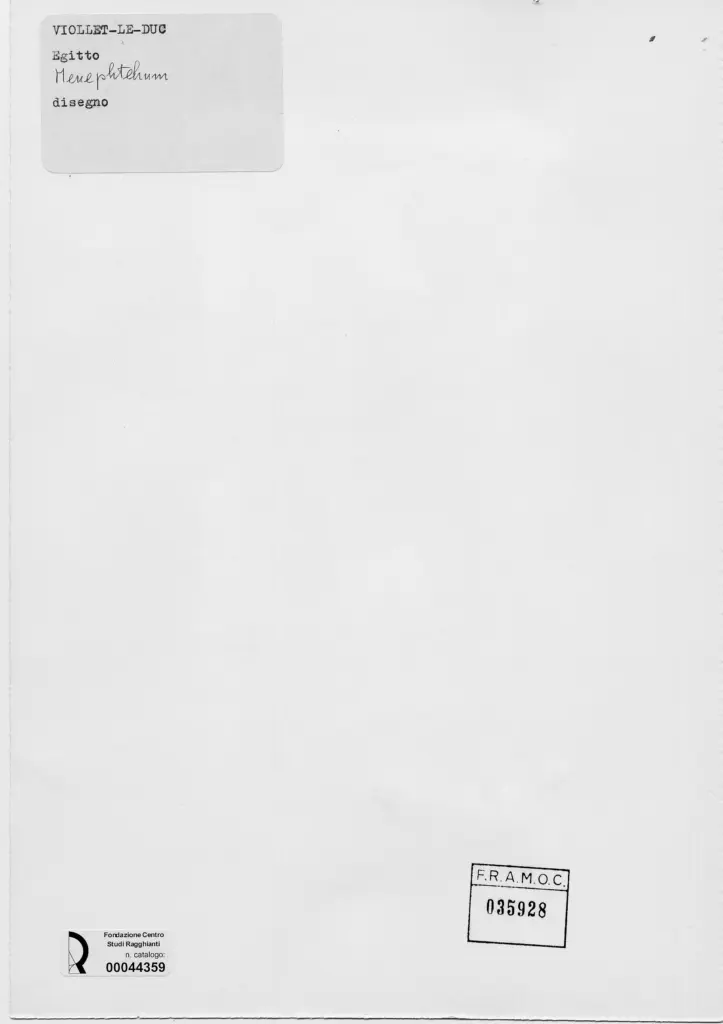 Anonimo , Viollet Le Duc, Victor - sec. XIX - Veduta di tempio egizio , retro