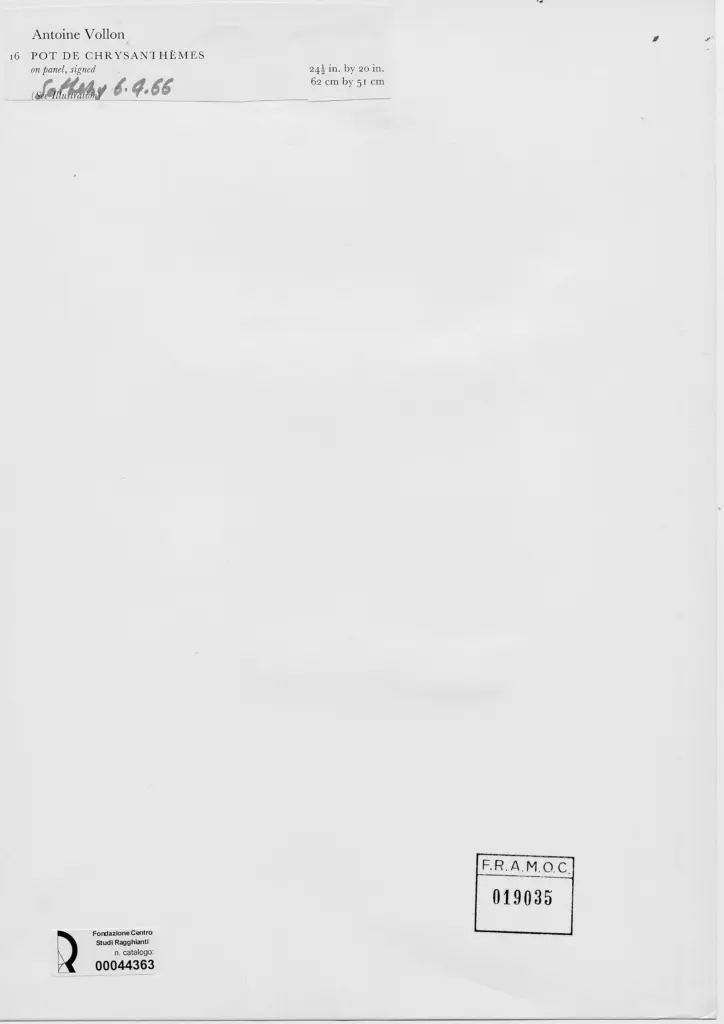 Anonimo , Vollon, Antoine - sec. XIX - Vaso di crisantemi , retro