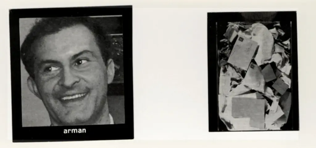 Fernandez, Armand , Due foto, uno di uomo, uno con le lettere