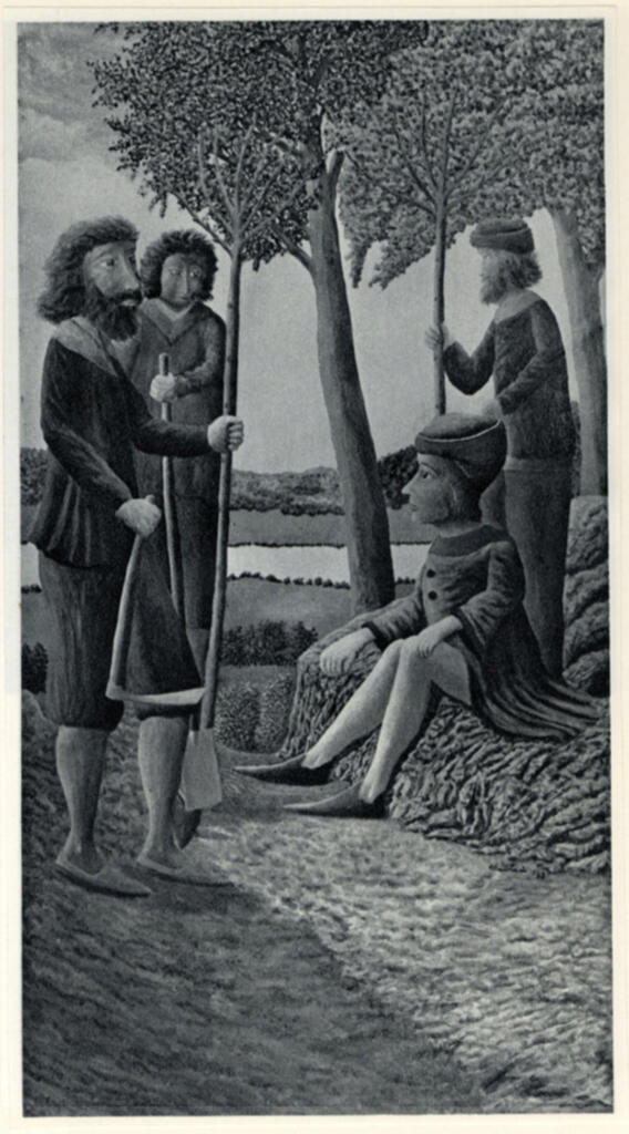 Anonimo , Bauchant, André - sec. XX - Louis XI fa piantare gelsi a Tours , fronte