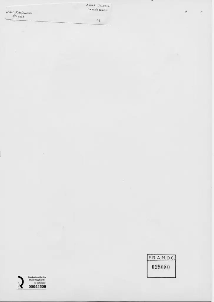 Anonimo , Beaudin, Andr&egrave; - sec. XX - La mano tenera , retro
