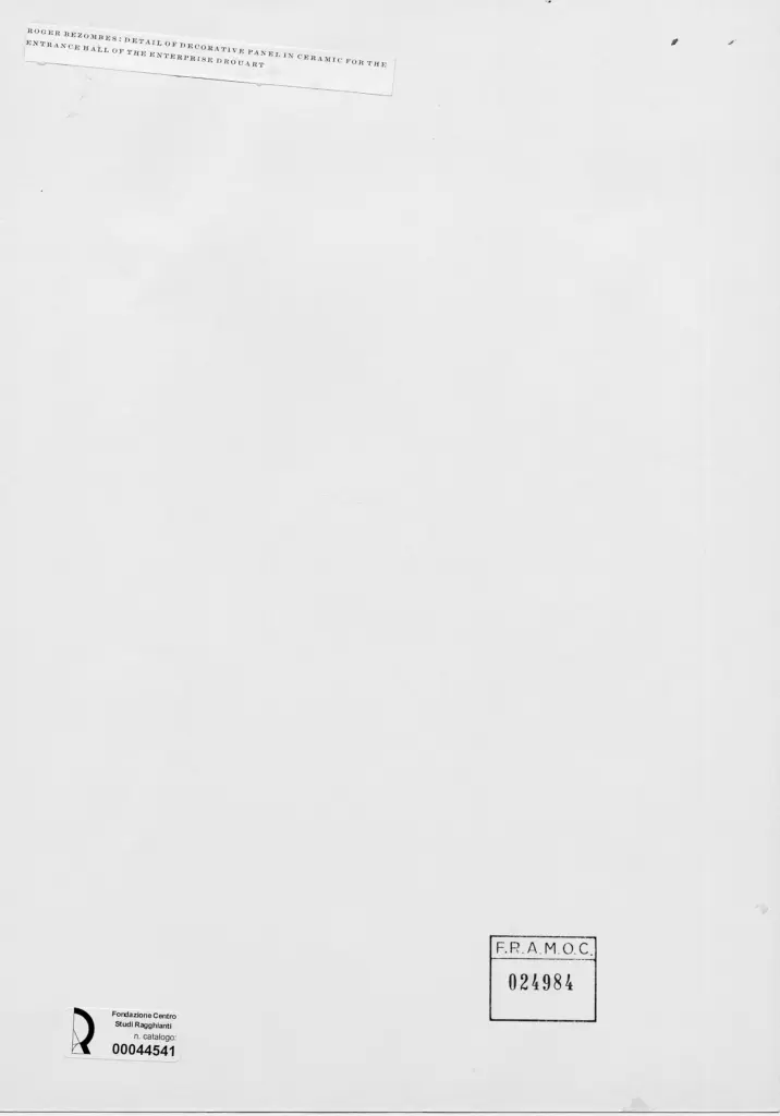 Anonimo , Bezombes, Roger - sec. XX - Dettaglio del pannello decorativo in ceramica per l'ingresso dell'impresa Drouart , retro