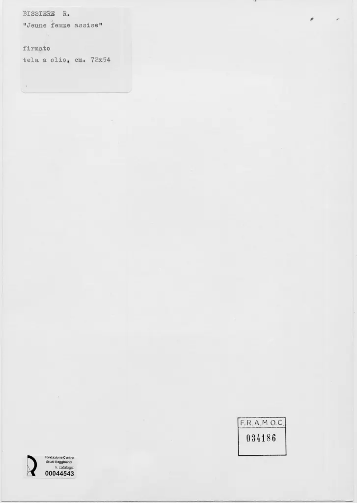 Anonimo , Bissi&egrave;re, Roger - sec. XIX/ XX - Giovane donna seduta , retro