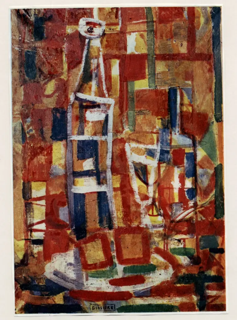 Anonimo , Bissi&egrave;re, Roger - sec. XX - Natura morta con bottiglie , fronte