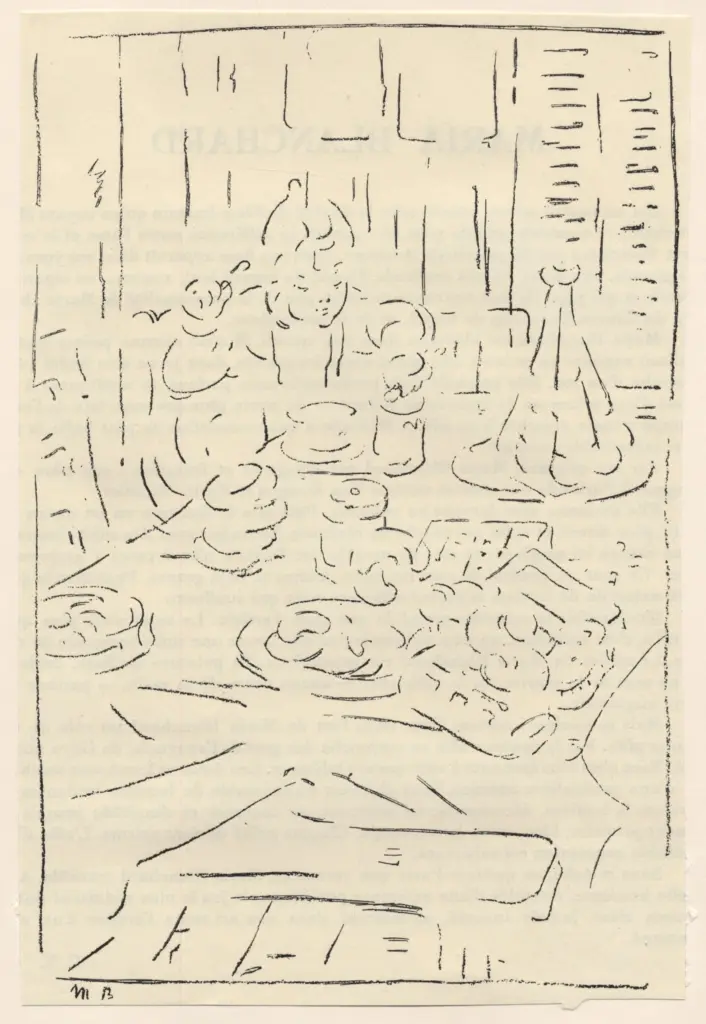 Anonimo , Blanchard, Marie - sec. XX - Donna che mangia su una tavola imbandita