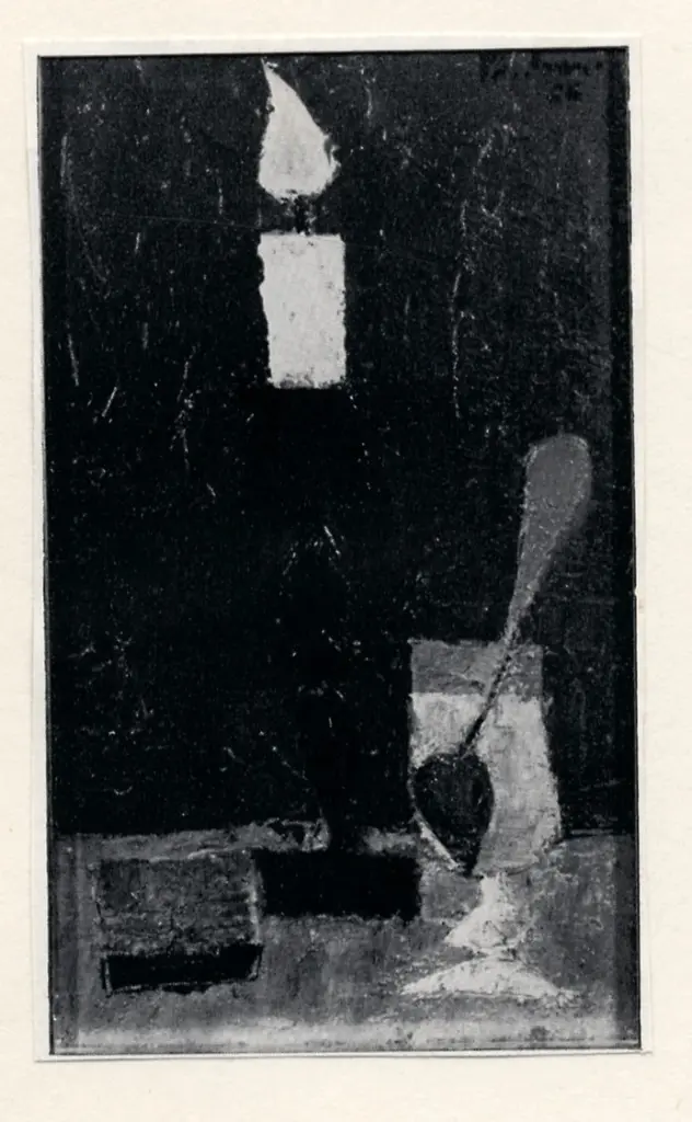 Anonimo , Bonnet, Philippe - sec. XX - Natura morta con candela e vetro , fronte