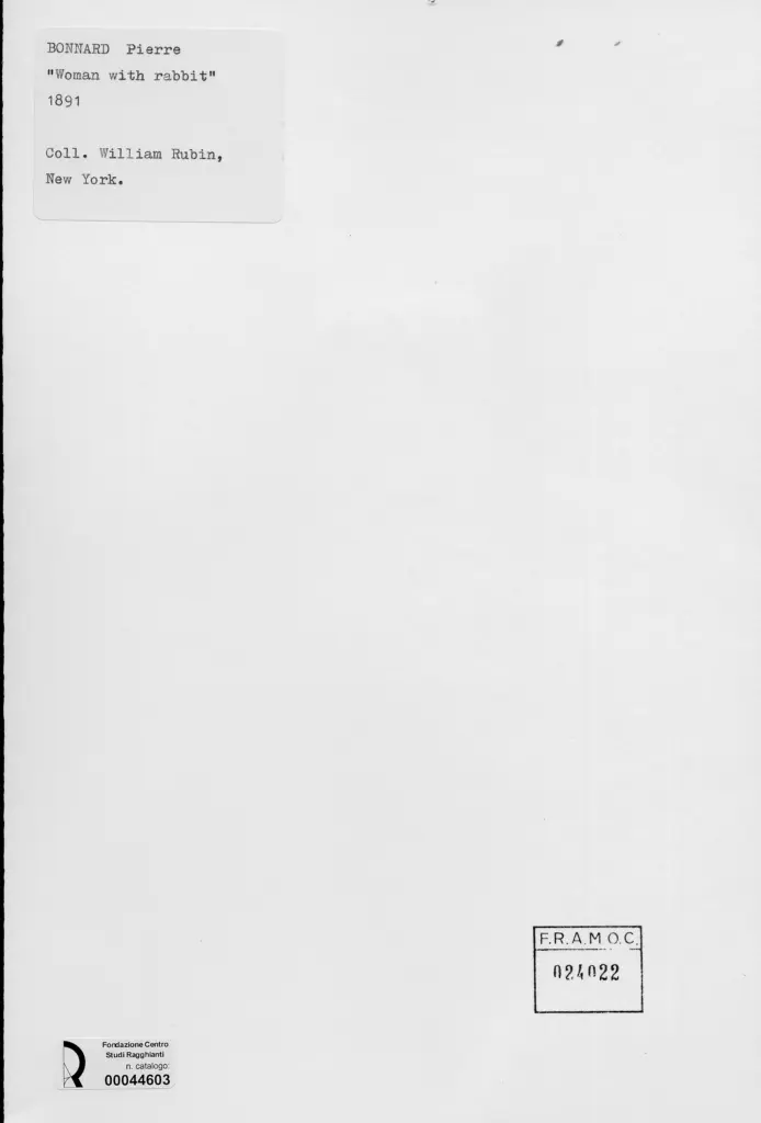 Anonimo , Bonnard, Pierre - sec. XIX - Donna con coniglio , retro