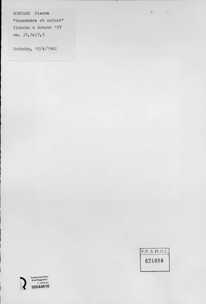 Anonimo , Bonnard, Pierre - sec. XIX - Nonna con bambino , retro