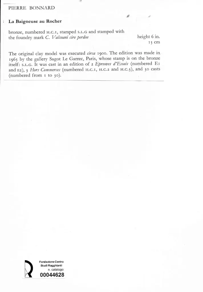 Anonimo , Bonnard, Pierre - sec. XX - La bagnante sulla roccia , retro