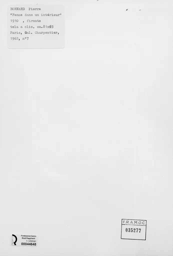 Anonimo , Bonnard, Pierre - sec. XX - Donna in un interno , retro