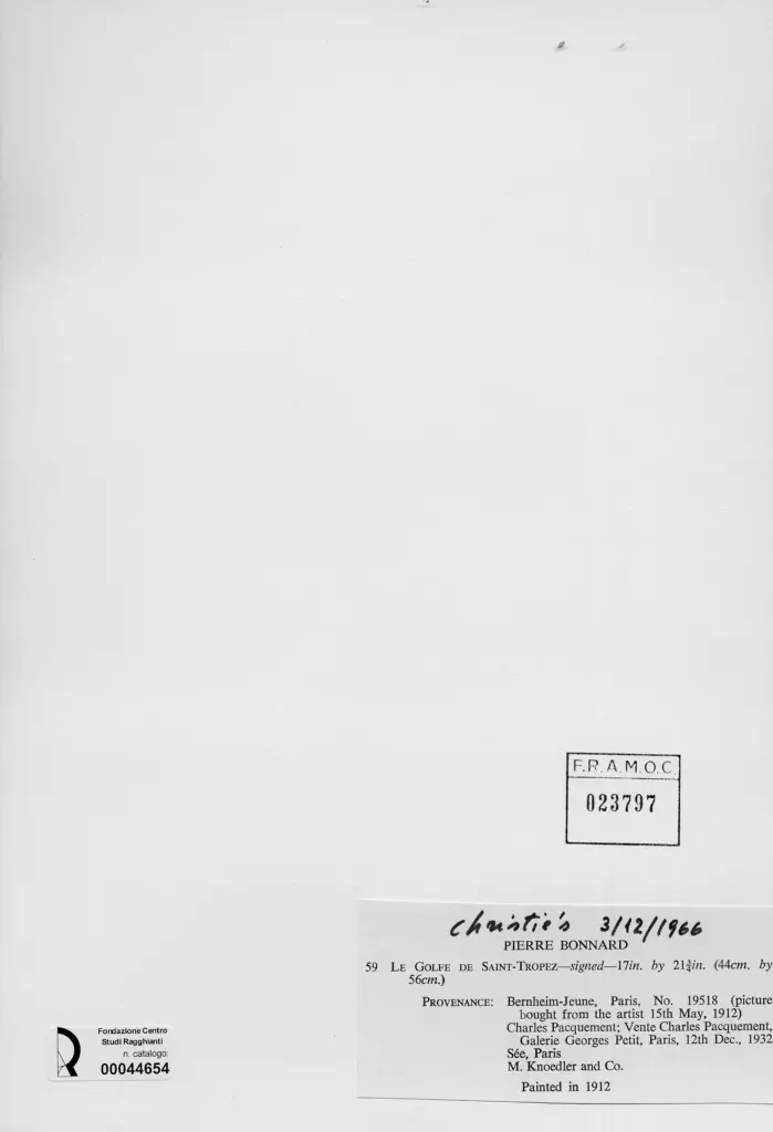Anonimo , Bonnard, Pierre - sec. XX - Il golfo di Saint-Tropez , retro