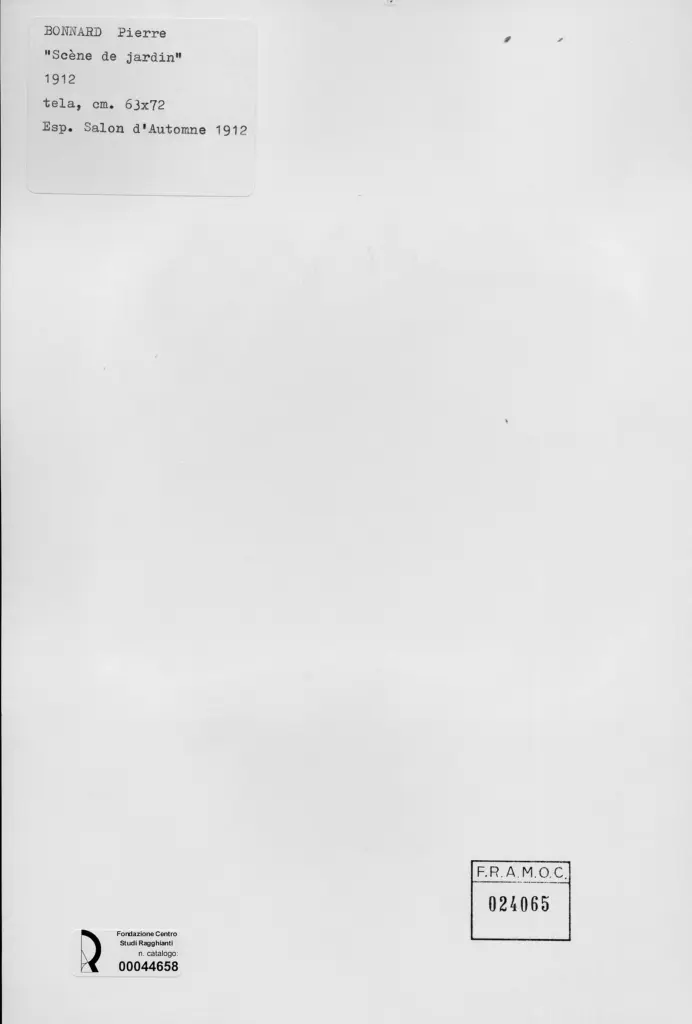 Anonimo , Bonnard, Pierre - sec. XX - Scena di un giardino , retro