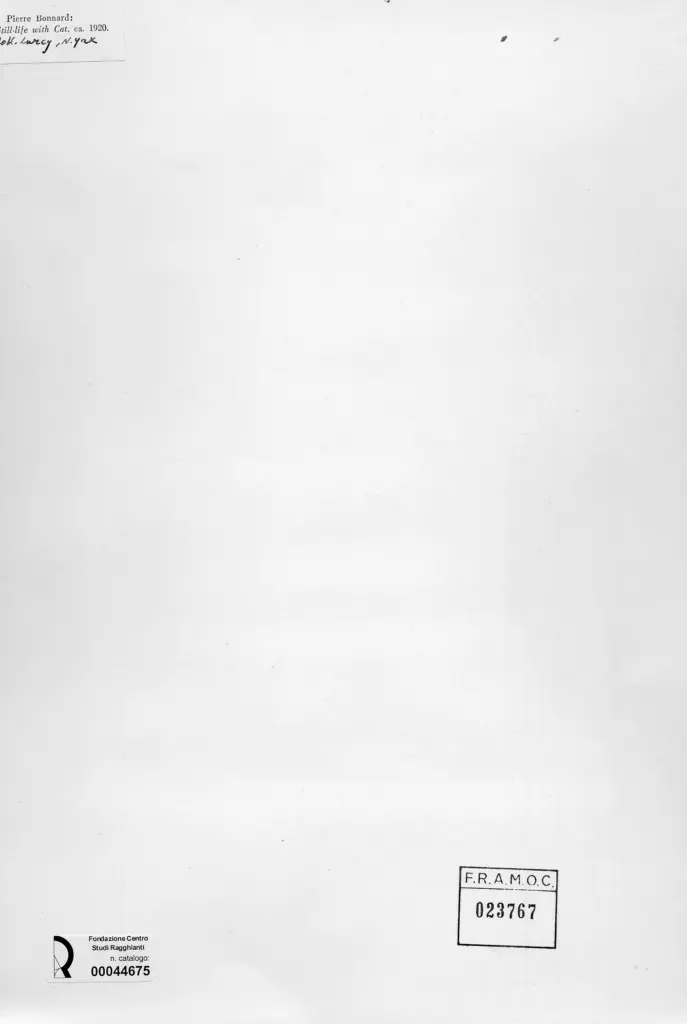 Anonimo , Bonnard, Pierre - sec. XX - Natura morta con gatto , retro