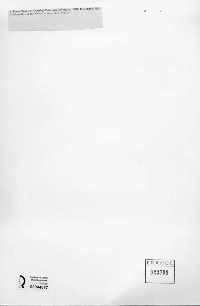 Anonimo , Bonnard, Pierre - sec. XX - Tavolo apparecchiato e specchio , retro