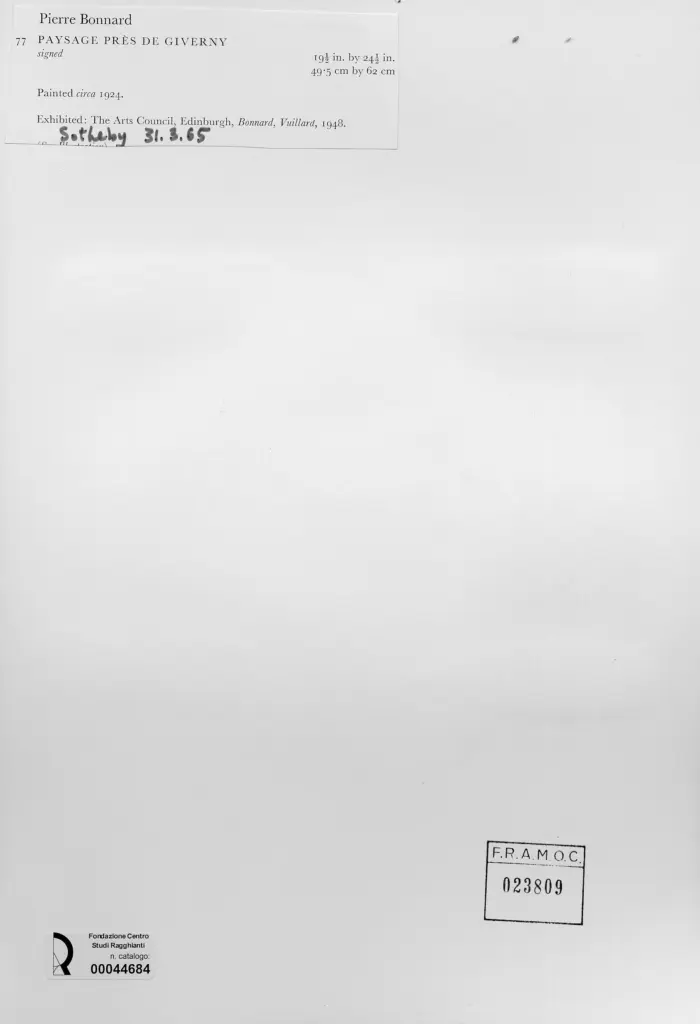 Anonimo , Bonnard, Pierre - sec. XX - Paesaggio vicino a Giverny , retro