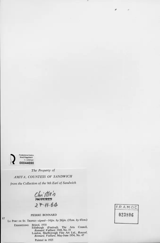 Anonimo , Bonnard, Pierre - sec. XX - Il porto di St. Tropez , retro
