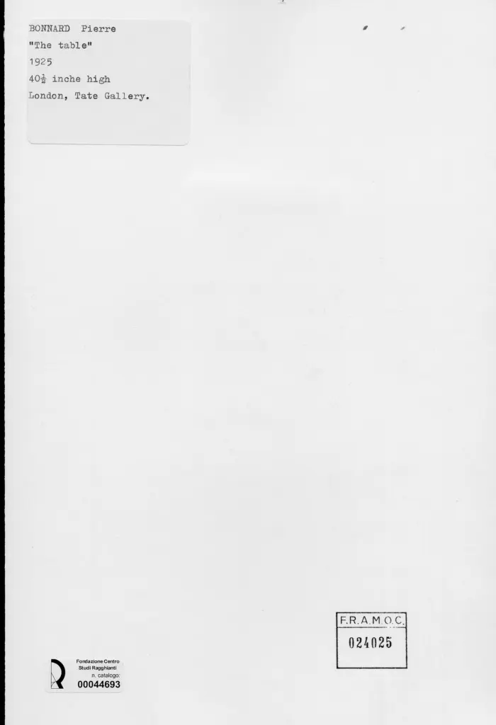 Anonimo , Bonnard, Pierre - sec. XX - Il tavolo , retro