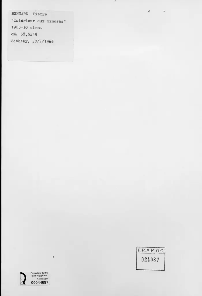 Anonimo , Bonnard, Pierre - sec. XX - Interno con mimose , retro