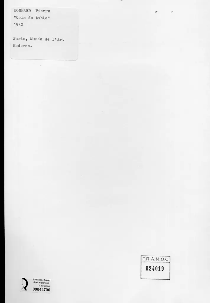 Anonimo , Bonnard, Pierre - sec. XX - Angolo di tavolo , retro
